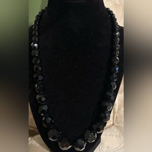 Vintage Glass Black Beaded Necklace